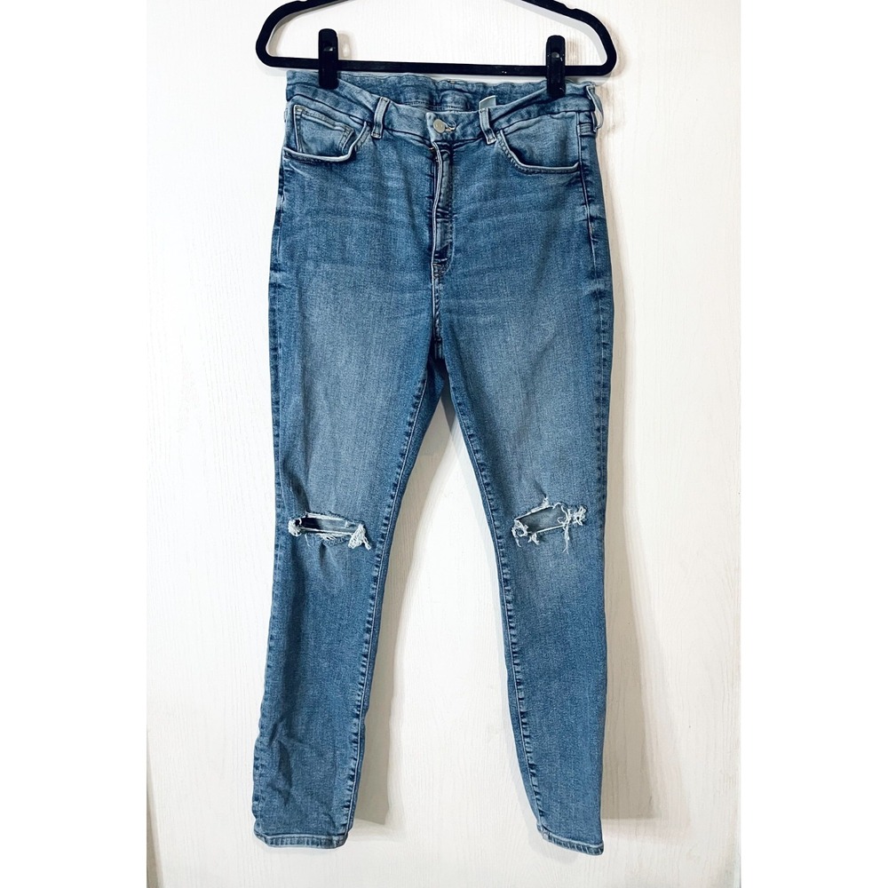 H&m Womens Blue Super Skinny Distressed Mom Jeans Stretchy‎ Size 12